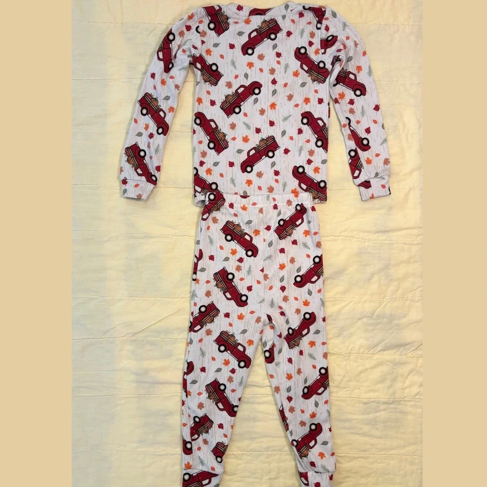 Kids PJ Bundle, 4T, Grinch Stripe Pajama Set & Fall PJs & Pumpkins Red Truck Set - Picture 3 of 16